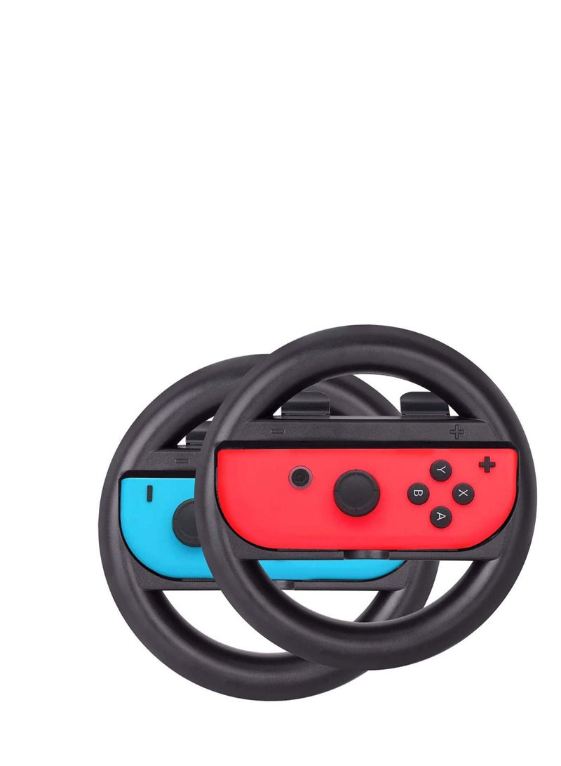 Gamepad steering wheel, Gaming Racing Wheel, Steering Wheel Handheld Grip Holder Controller Handle, Steering Wheel Controller For Nintendo Switch Joycon Raci ng Game, Black & Black (2 pcs) - Image 1
