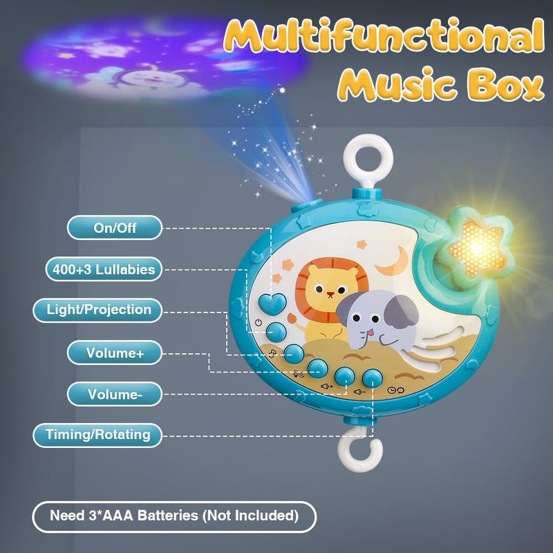 Mini Tudou Crib Mobile with Music and LightsBaby Mobile for Crib with Hanging Rotating Rattle ToyStar Projection400 Lullabies and Timing FunctionRemote Control Baby Crib Mobile for Boys Girls - Image 5