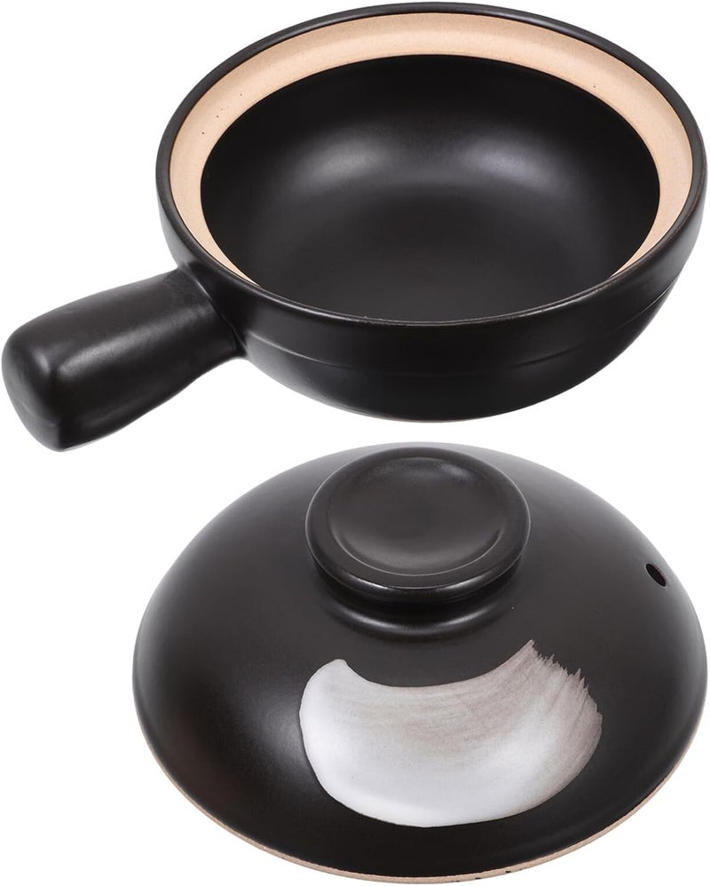 Traditional Casserole Small Single Handle Porcelain Stew Pot Heat Resistant Anti-crack Kitchen Cookware for Home Soup Cooking Serving Black Gray Texture - Image 1