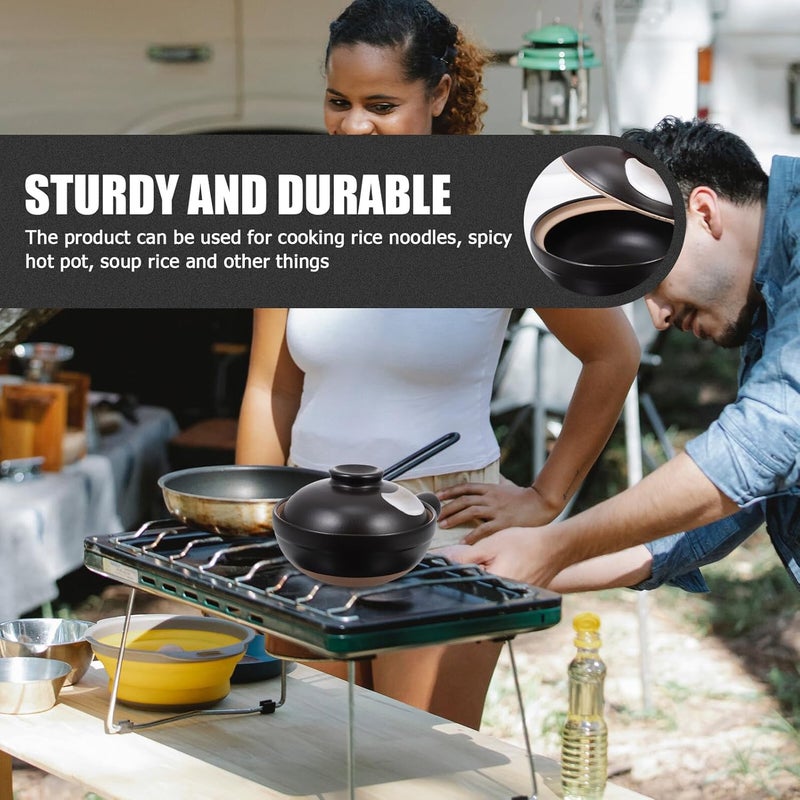 Traditional Casserole Small Single Handle Porcelain Stew Pot Heat Resistant Anti-crack Kitchen Cookware for Home Soup Cooking Serving Black Gray Texture - Image 5