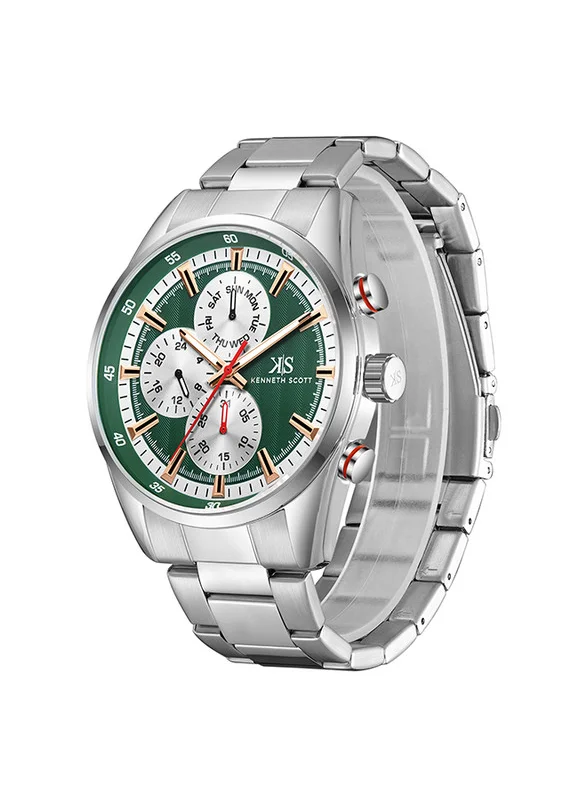 KENNETH SCOTT Kenneth Scott K24117-SBSH Men's Multi Function Display Watch & Stainless Steel Strap Silver