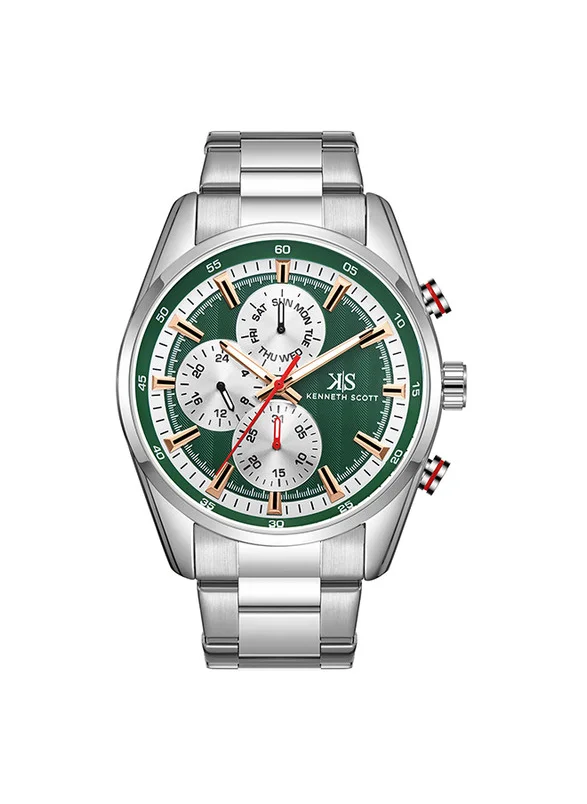 KENNETH SCOTT Kenneth Scott K24117-SBSH Men's Multi Function Display Watch & Stainless Steel Strap Silver