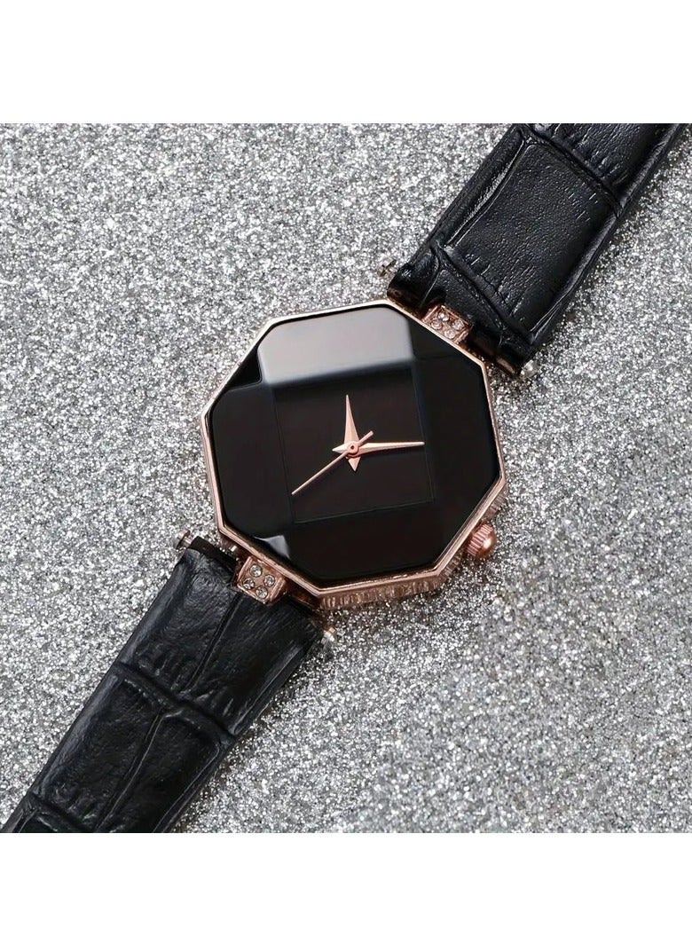 ليشب النساء الراينستون قطع الجلد التناظرية ساعة الماس اتصل الساعة الأنيقة للنساء الجلد الكوارتز الموضة السيدات ساعة المعصم الماء عرض التناظرية - Image 2