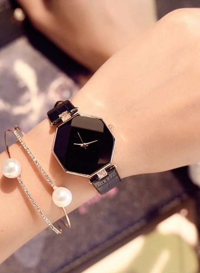 ليشب النساء الراينستون قطع الجلد التناظرية ساعة الماس اتصل الساعة الأنيقة للنساء الجلد الكوارتز الموضة السيدات ساعة المعصم الماء عرض التناظرية - Image 5