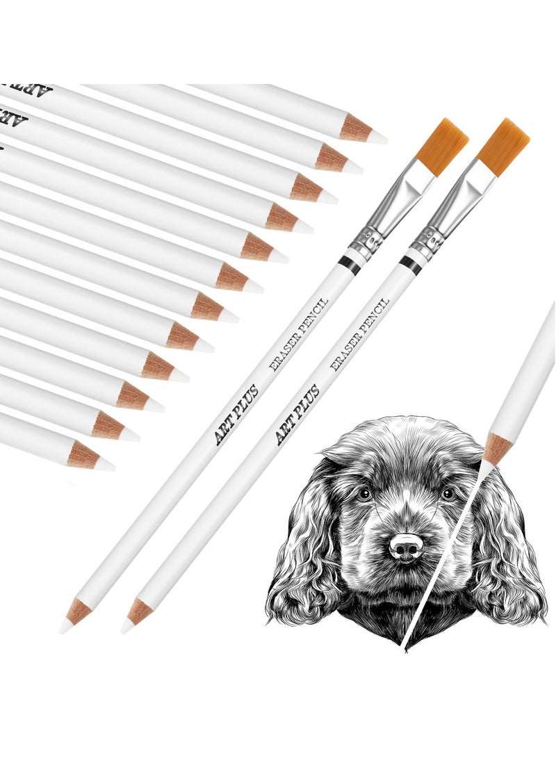Excefore Eraser Pencils, 12Pcs Eraser Pencil With Brush, for Artists Beginner Eraser Pencils for Sketching Charcoal Drawings Highlight Painting - Image 1