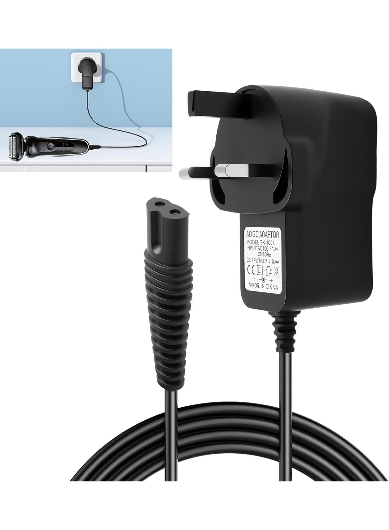 12V for Braun Shaver Charger for Braun Series 1/3/7/9 Beard Trimmer, Silk Epil 9/7, Wet and Dry Electric Razor Charging UK Plug Power Cable for Braun 5544, 5377, 5542,5409,3040S