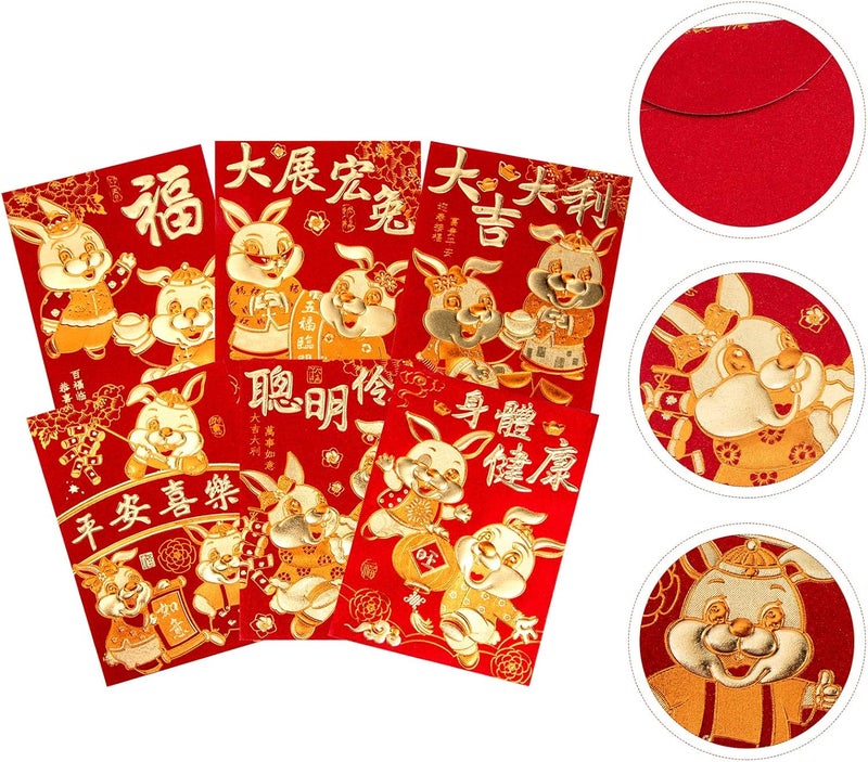 woobles 60Pcs Chinese New Year Red Envelopes 2023 Zodiac Rabbit Year Lucky Hong Bao Cartoon Chinese Spring Festival Pocket Money for New Year Party Supplies - Image 3