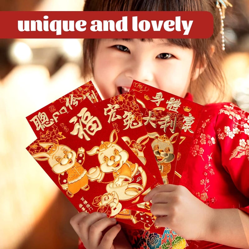 woobles 60Pcs Chinese New Year Red Envelopes 2023 Zodiac Rabbit Year Lucky Hong Bao Cartoon Chinese Spring Festival Pocket Money for New Year Party Supplies - Image 5
