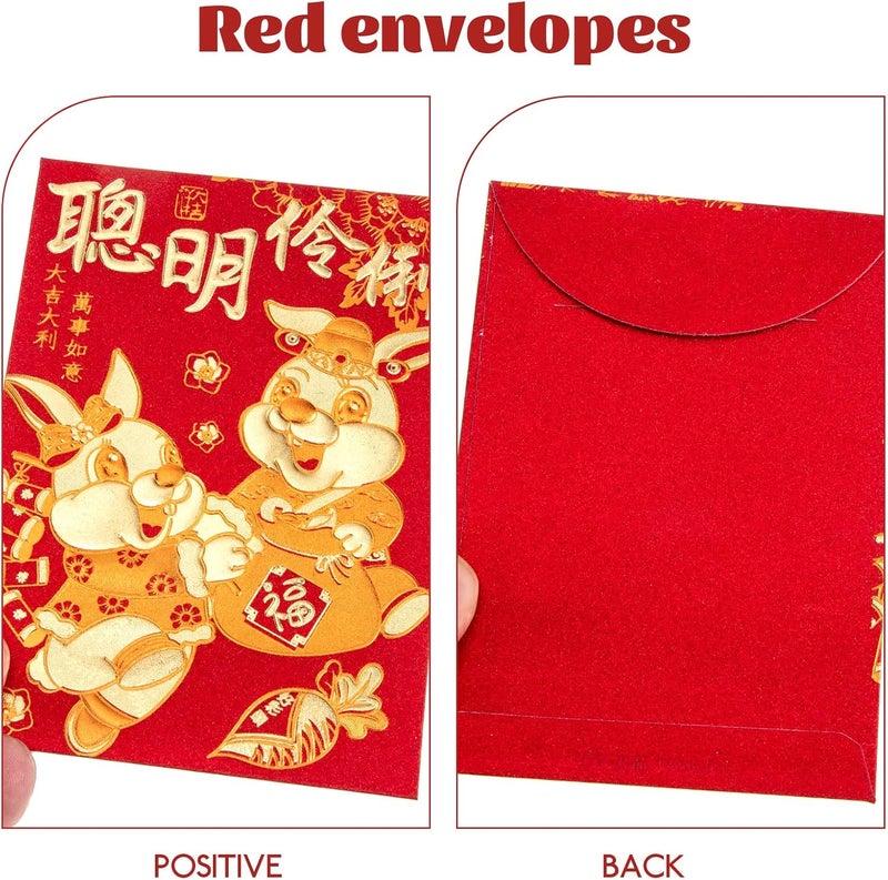 woobles 60Pcs Chinese New Year Red Envelopes 2023 Zodiac Rabbit Year Lucky Hong Bao Cartoon Chinese Spring Festival Pocket Money for New Year Party Supplies - Image 4
