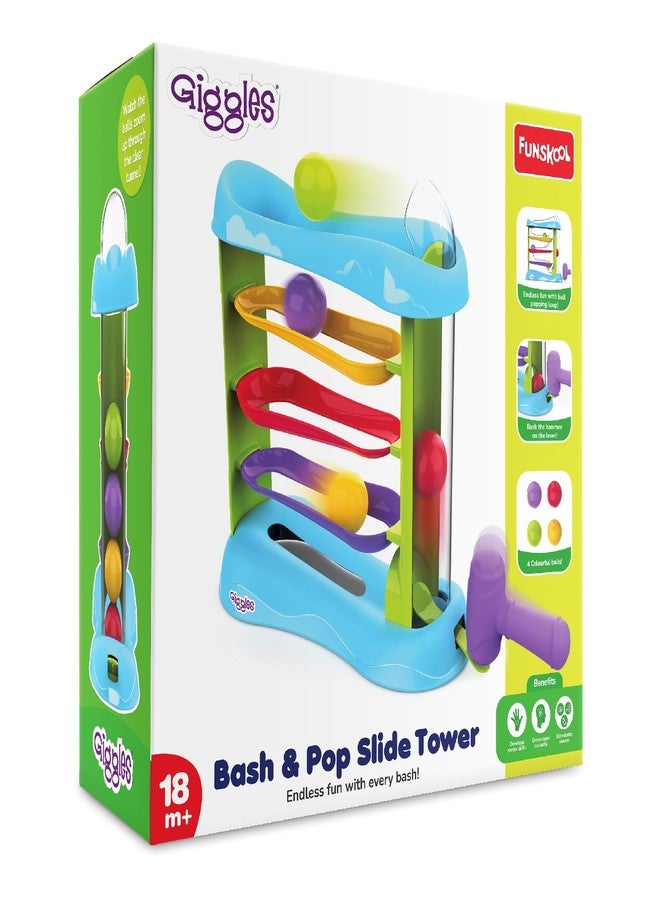giggles Funskool Giggles Bash & Pop Slide Tower, Hammer Toy with 4 Colorful Balls, Early Learning & Activity Toy for Kids 18 Months+, Motor Skills, Hand-Eye Coordination & Fun Playset for Toddlers - Image 2