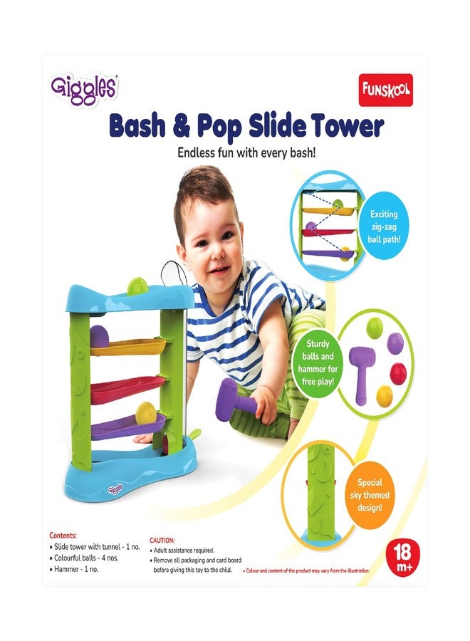 giggles Funskool Giggles Bash & Pop Slide Tower, Hammer Toy with 4 Colorful Balls, Early Learning & Activity Toy for Kids 18 Months+, Motor Skills, Hand-Eye Coordination & Fun Playset for Toddlers - Image 3