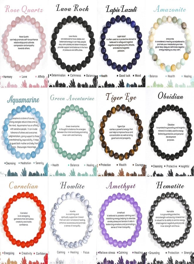 EIELO أساور كريستال ستون EIELO 12 قطعة للنساء والرجال من الأحجار شبه الكريمة 8 مم مجموعة أساور خرز كريستالية طبيعية للطاقة هدية مجوهرات - Image 1