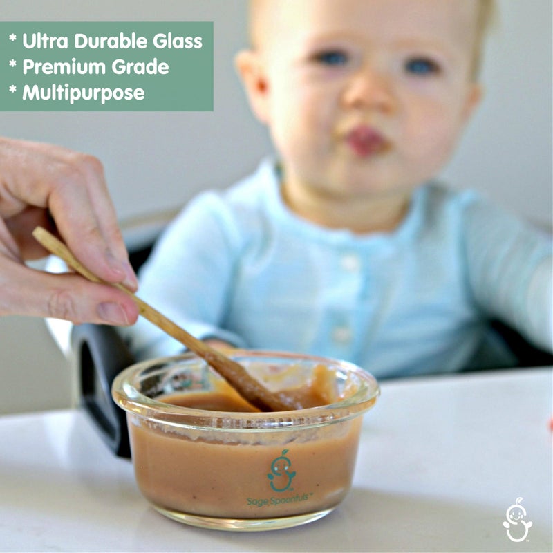 Sage Spoonfuls Glass Baby Food Containers with Lids - 4 Pack, 7 oz Baby Food Jars, Durable, Leakproof & Airtight, Freezer Storage, Reusable Glass Baby Food Containers, Microwave & Dishwasher Safe - Image 3