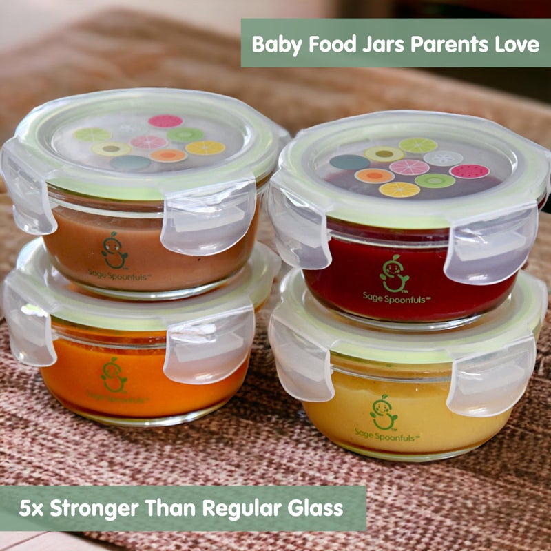 Sage Spoonfuls Glass Baby Food Containers with Lids - 4 Pack, 7 oz Baby Food Jars, Durable, Leakproof & Airtight, Freezer Storage, Reusable Glass Baby Food Containers, Microwave & Dishwasher Safe - Image 2