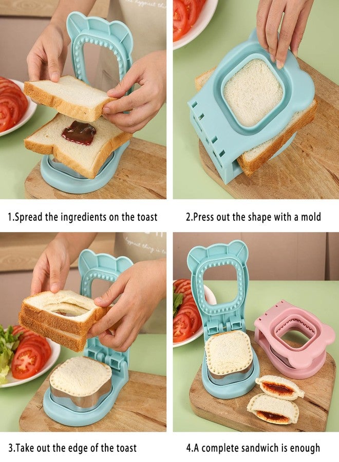 GZLT Uncrustable Sandwich Cutter and Sealer Set, 2-Pack Stainless Steel Crustless Sandwich Maker, Kitchen Press Mold for Peanut Butter Jelly, Sandwich Cutters for Kids Lunchboxes (Light Blue and Red) - Image 5