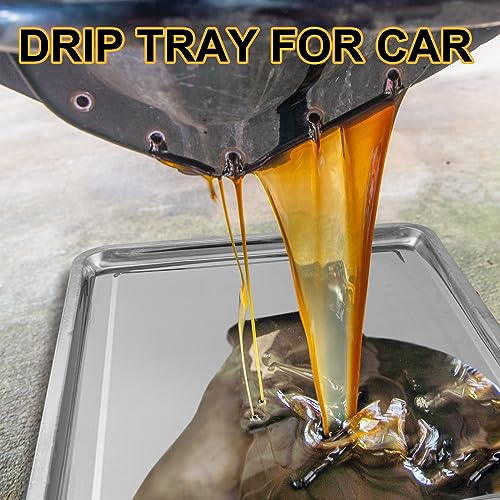 Datanly 2 Pcs Stainless Steel Oil Drip Pan for Under Car 27.56 x 19.69 Inch Automotive Oil Change Pan Silver Rust Resistant Motorcycle Drip Tray Replacement Tray for Garage Floor - Image 4