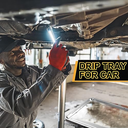 Datanly 2 Pcs Stainless Steel Oil Drip Pan for Under Car 27.56 x 19.69 Inch Automotive Oil Change Pan Silver Rust Resistant Motorcycle Drip Tray Replacement Tray for Garage Floor - Image 5