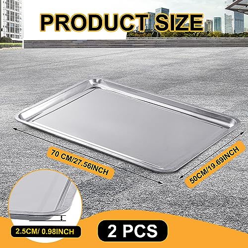 Datanly 2 Pcs Stainless Steel Oil Drip Pan for Under Car 27.56 x 19.69 Inch Automotive Oil Change Pan Silver Rust Resistant Motorcycle Drip Tray Replacement Tray for Garage Floor - Image 2
