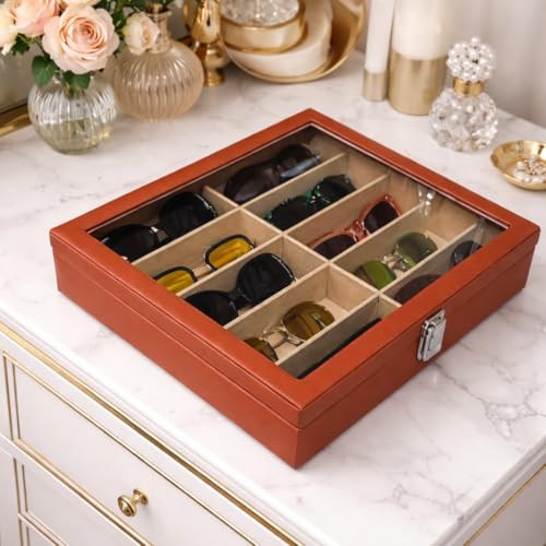 essart Faux Leather Luxury Sunglass Storage Case Premium Leather Eyewear Organizer Box Elegant Protective Case for Men & Women Sunglasses luxury chashma box (SG-10-Brown) - Image 2