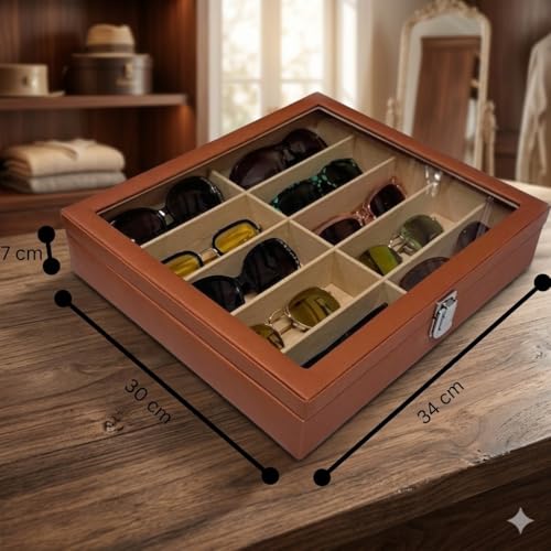 essart Faux Leather Luxury Sunglass Storage Case Premium Leather Eyewear Organizer Box Elegant Protective Case for Men & Women Sunglasses luxury chashma box (SG-10-Brown) - Image 3
