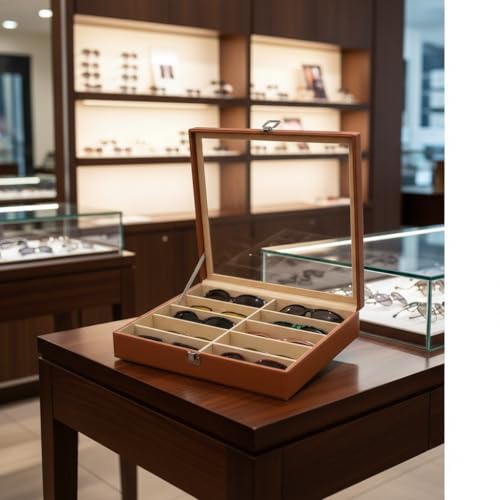 essart Faux Leather Luxury Sunglass Storage Case Premium Leather Eyewear Organizer Box Elegant Protective Case for Men & Women Sunglasses luxury chashma box (SG-10-Brown) - Image 4