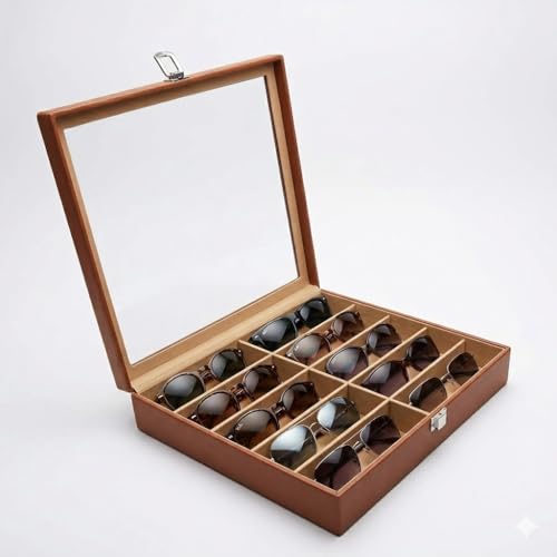 essart Faux Leather Luxury Sunglass Storage Case Premium Leather Eyewear Organizer Box Elegant Protective Case for Men & Women Sunglasses luxury chashma box (SG-10-Brown) - Image 5