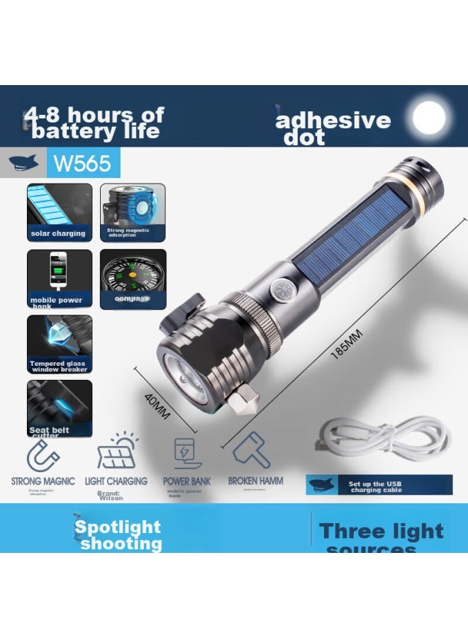 SMILING SHARK Smiling Shark 565 Solar-powered Car Safety Hammer, Multifunctional High-intensity Flashlight, Car Window Breaker, Emergency Tool - Image 2
