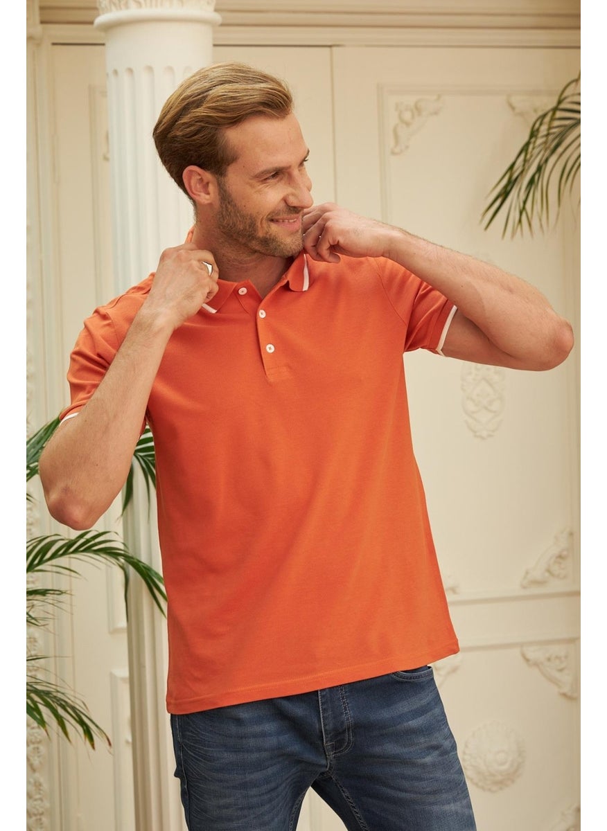 Odelon - Men's Slim Fit Plain Polo Neck T-Shirt Orange - Image 1
