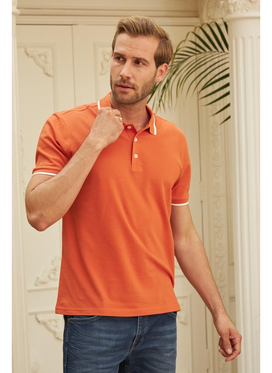 Odelon - Men's Slim Fit Plain Polo Neck T-Shirt Orange - Image 1