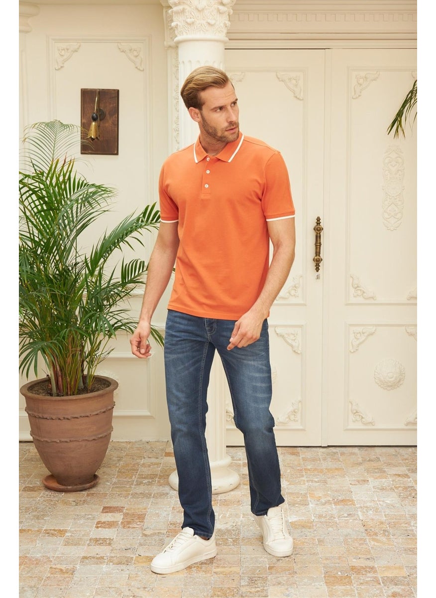 Odelon - Men's Slim Fit Plain Polo Neck T-Shirt Orange - Image 1
