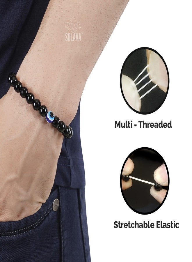 SOLAVA Original Black Tourmaline Bracelet with Lab Certificate for Men and Women with Evil Eye - Natural Energised Black beads Bracelet, Evil Eye Bracelet for Protection- 8MM Beads - Image 2