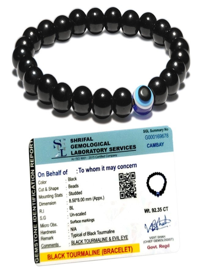 SOLAVA Original Black Tourmaline Bracelet with Lab Certificate for Men and Women with Evil Eye - Natural Energised Black beads Bracelet, Evil Eye Bracelet for Protection- 8MM Beads - Image 1
