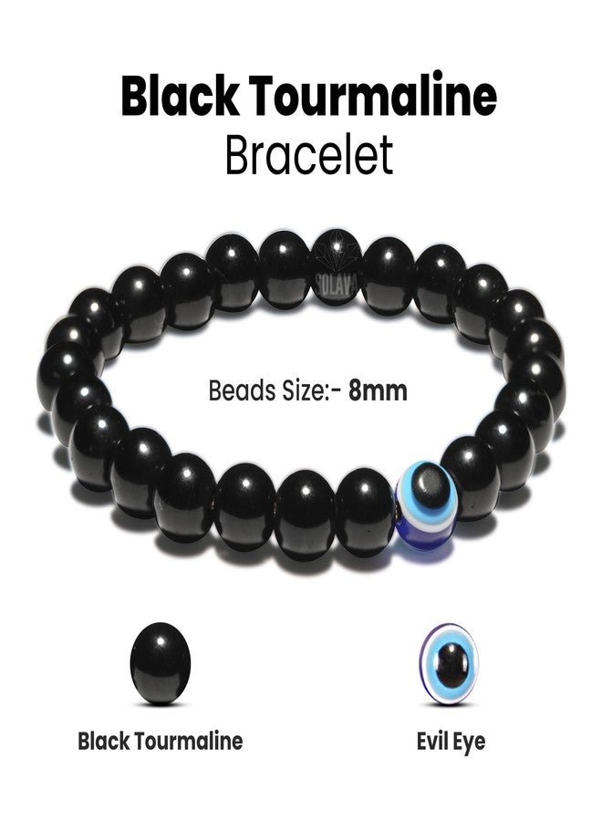 SOLAVA Original Black Tourmaline Bracelet with Lab Certificate for Men and Women with Evil Eye - Natural Energised Black beads Bracelet, Evil Eye Bracelet for Protection- 8MM Beads - Image 4