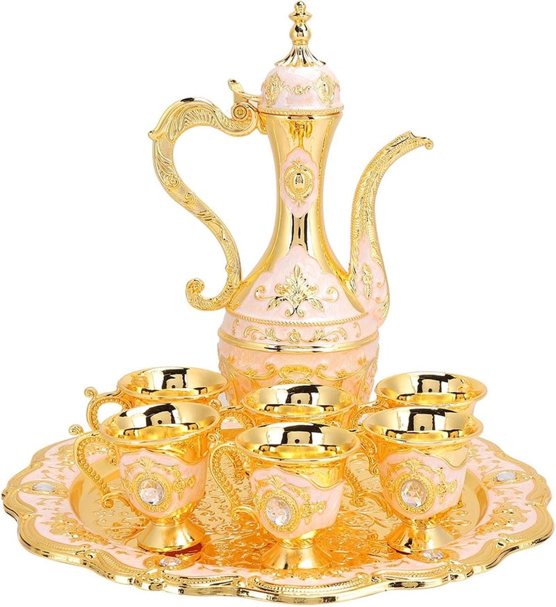 comfrt Turkish Tea Set, Gold Turkish Coffee Pot with Vintage Tea Cups and Tea Tray for Home Bar, Tea Party, Craft Ornaments, Wedding Gift - Image 1