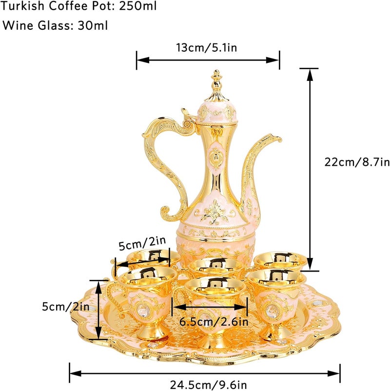 comfrt Turkish Tea Set, Gold Turkish Coffee Pot with Vintage Tea Cups and Tea Tray for Home Bar, Tea Party, Craft Ornaments, Wedding Gift - Image 2