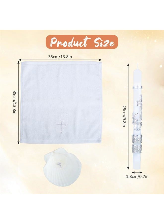 Ohmique Baptism Candle Set for Boys and Girls - Baptism Kit Include Towel, Shell and Baptismal Candle, Velas para bautizo Christening Set Velas para bautizo de niño for Infants Kids - Image 3