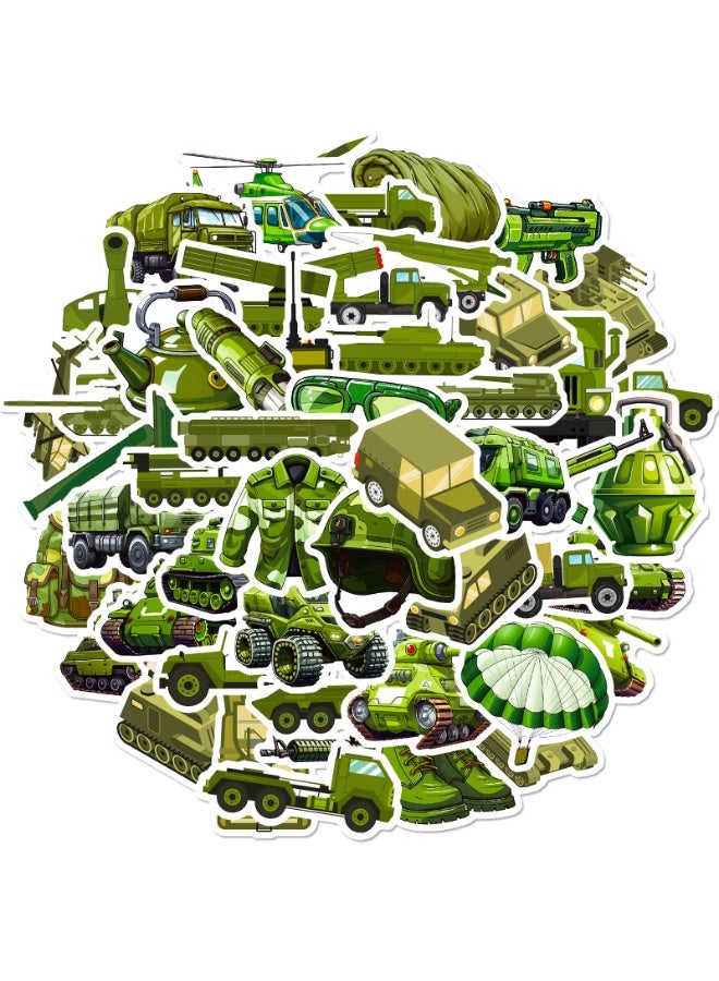 NIBEMINENT 50 Pcs Military Tanks Deco Kit Waterproof Stickers, High Definition Printing Bright Colors, Suitable for Laptop Skateboard Luggage Water Bottle Guitar DIY - Image 1