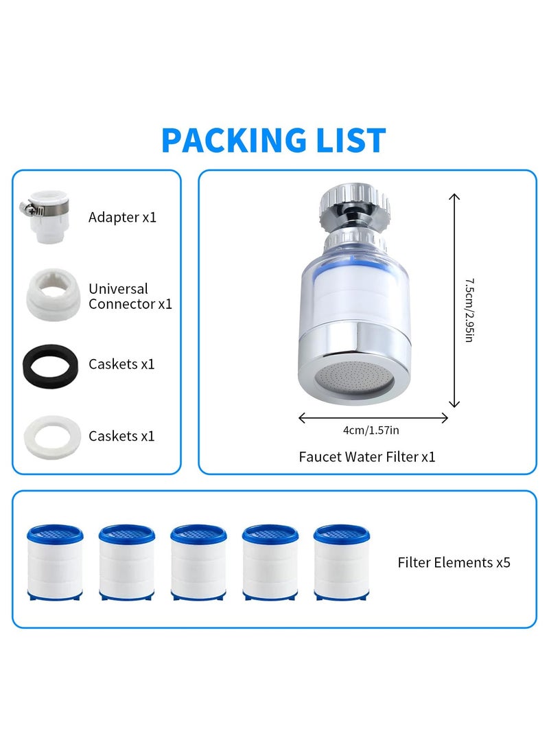 فلوشرينيك صنبور مياه مزود بفلتر مع 5 عناصر ترشيح، فلتر مياه صنبور مطبخ عالمي يزيل الكلور والفلورايد والمعادن الثقيلة والمياه العسرة للمطبخ والحمام المنزلي - Image 2
