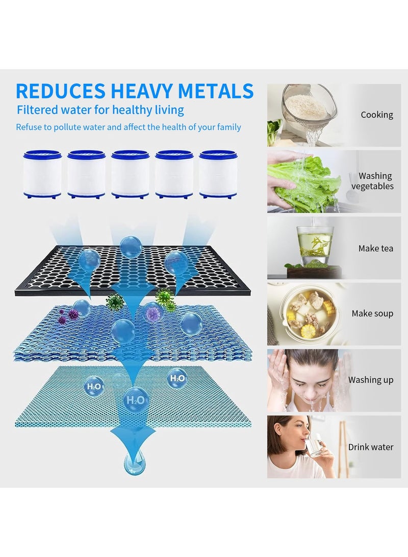فلوشرينيك صنبور مياه مزود بفلتر مع 5 عناصر ترشيح، فلتر مياه صنبور مطبخ عالمي يزيل الكلور والفلورايد والمعادن الثقيلة والمياه العسرة للمطبخ والحمام المنزلي - Image 5