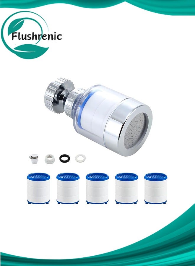 فلوشرينيك صنبور مياه مزود بفلتر مع 5 عناصر ترشيح، فلتر مياه صنبور مطبخ عالمي يزيل الكلور والفلورايد والمعادن الثقيلة والمياه العسرة للمطبخ والحمام المنزلي - Image 1