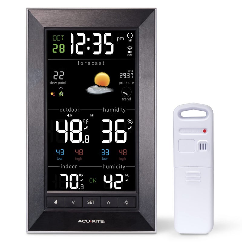 AcuRite Digital Vertical Weather Forecaster with IndoorOutdoor Temperature Humidity and Date and Time 01121M  BLACK