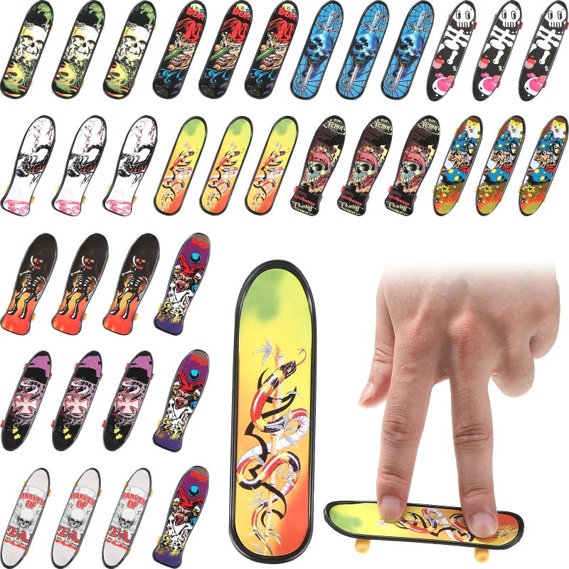 Zhanmai 36 Pieces Mini Finger Skateboard Toy Skateboard Finger Boards with Double Sided Pattern Creative Fingertip Movement Novelty Toys Party Favors Decorations Supplies for Teens and Adults (Retro Style) - Image 1