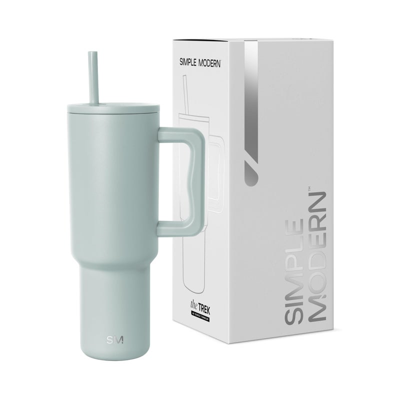Simple Modern 40 oz Trek Tumbler with Handle and Straw Lid Cup Holder Friendly Insulated Stainless Steel Travel Mug Sea Glass Sage