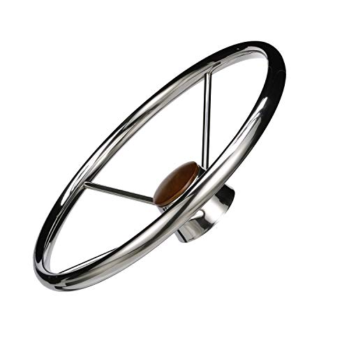 SEACHOICE 5-Spoke Destroyer Steering Wheel, Stainless Steel, Genuine Teak Center Cap - Image 4