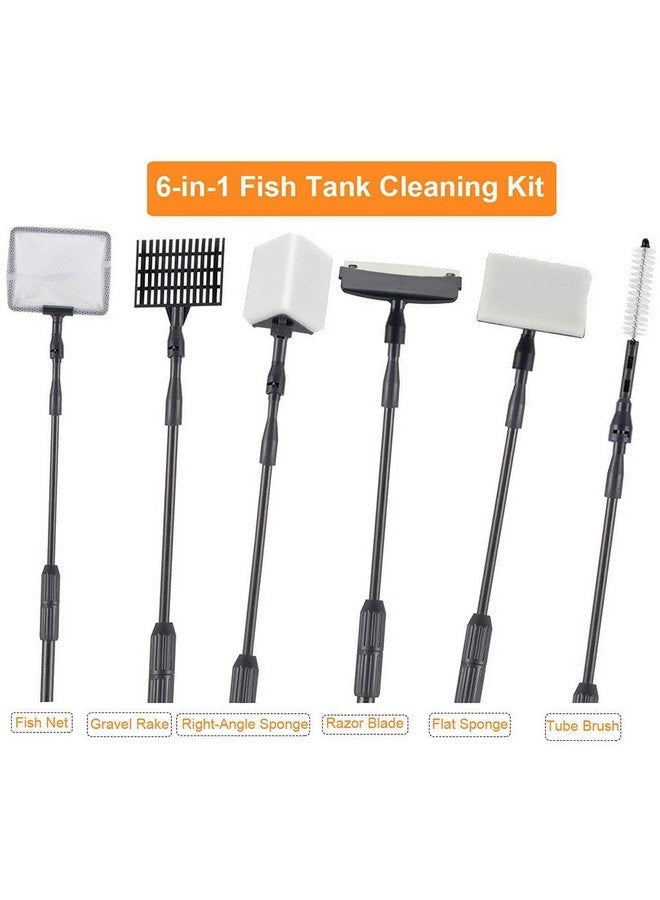 hygger Carbon Fiber 6 in 1 Aquarium Cleaning Tool Kit Al-gae Scraper Scrubber Pad Sponge Telescopic Handle Fish Tank Brush Cleaner Set for Saltwater Freshwater - Image 3