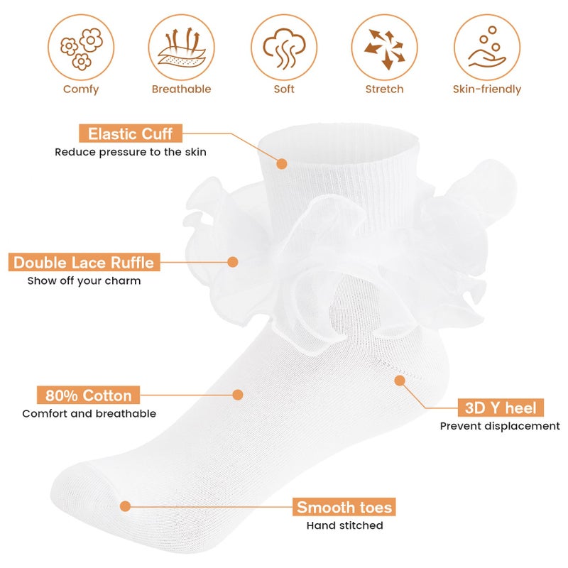 Komorebi Big Ruffle Ankle Socks Women-Lace Frilly Cute Socks-Soft Cotton Girls Sock White,1 Pack One Size - Image 3
