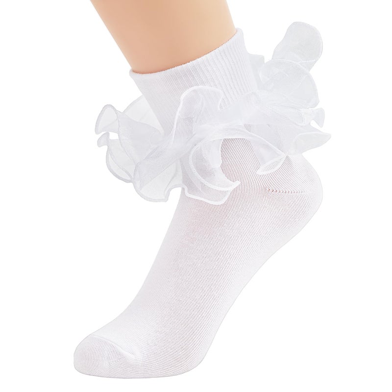Komorebi Big Ruffle Ankle Socks Women-Lace Frilly Cute Socks-Soft Cotton Girls Sock White,1 Pack One Size - Image 1