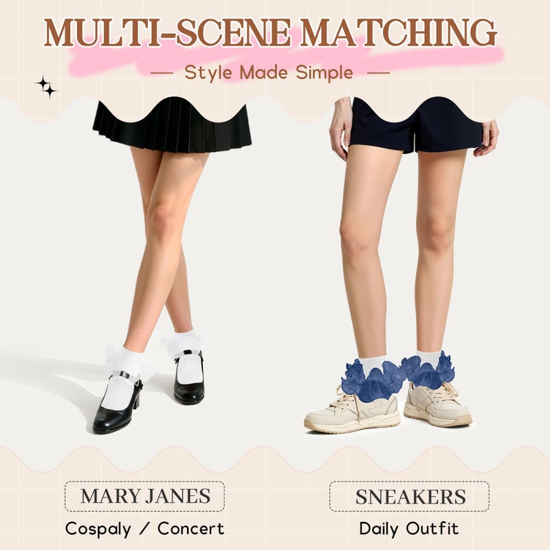 Komorebi Big Ruffle Ankle Socks Women-Lace Frilly Cute Socks-Soft Cotton Girls Sock White,1 Pack One Size - Image 4