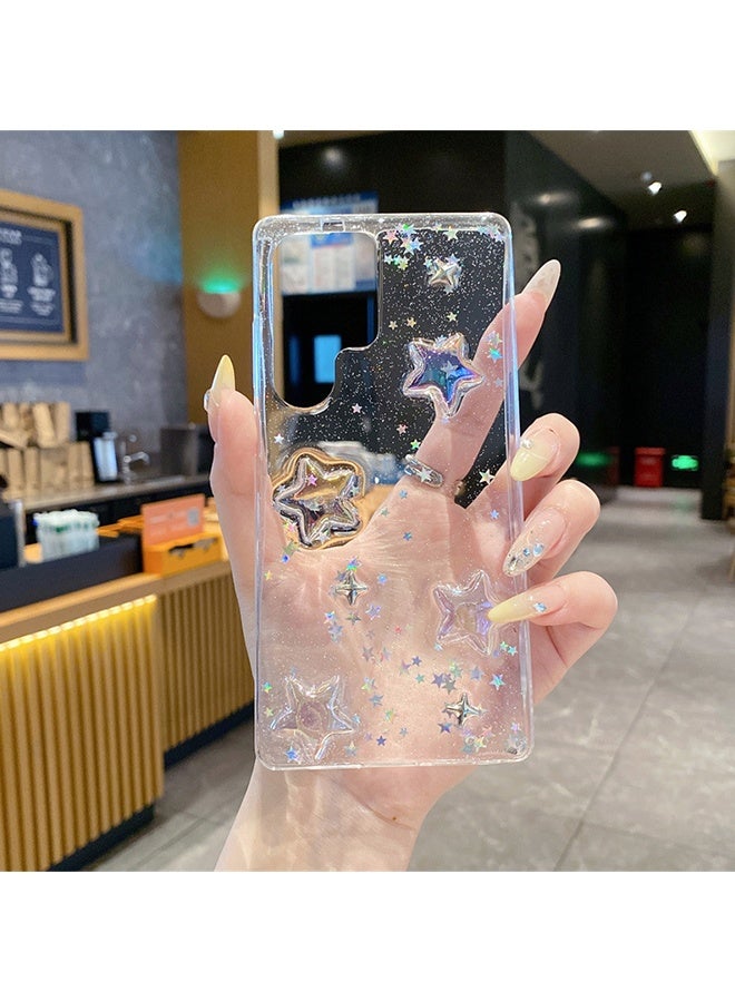 Wffo Compatible with Samsung Galaxy S23 Ultra Phone Case - 3D Glitter Star Clear Phone Case - Girly Phone Case with Aesthetic Stars - TPU Shockproof Protective Phone Cover - Image 2