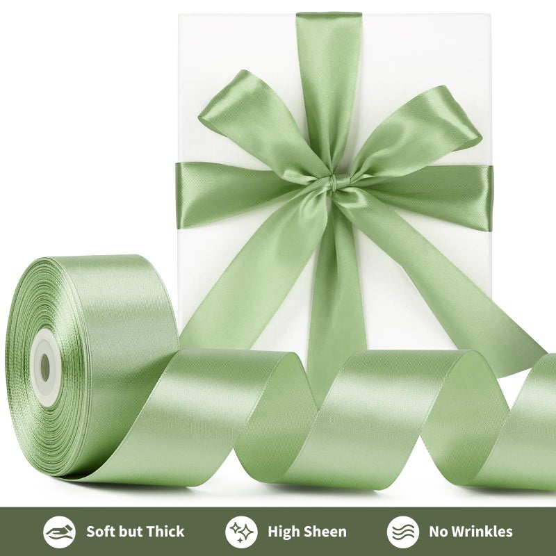 Mauproy 1-1/2 Inch Wide Sage Green Satin Ribbon  50 Yards Solid Polyester Fabric Ribbon For Roses Making  Gift Wrapping  Christmas  Wedding Decorations  Crafts  Bows - Image 3